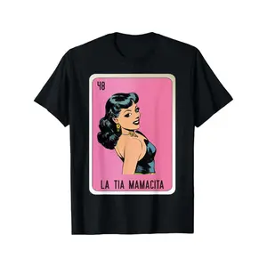 Golf Gift T-Shirt For Men And Women Summer T Shirts La Tia Mamacita Mexican Slang Chicano Bingo Cards T-Shirt Selected Pure Cotton Fun Design DIY Pure Cotton