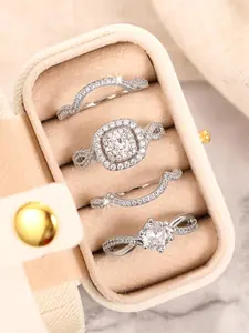 Women's Elegant Rhinestone Decorated Ring Set, Exquisite Trendy Ring Set, Fashionable Jewelry for Women As Engagement Anniversary Wedding Party Decor, Stacking Rings, Dainty Stacking Rings, Stackable Ring, Bridal Ring Set