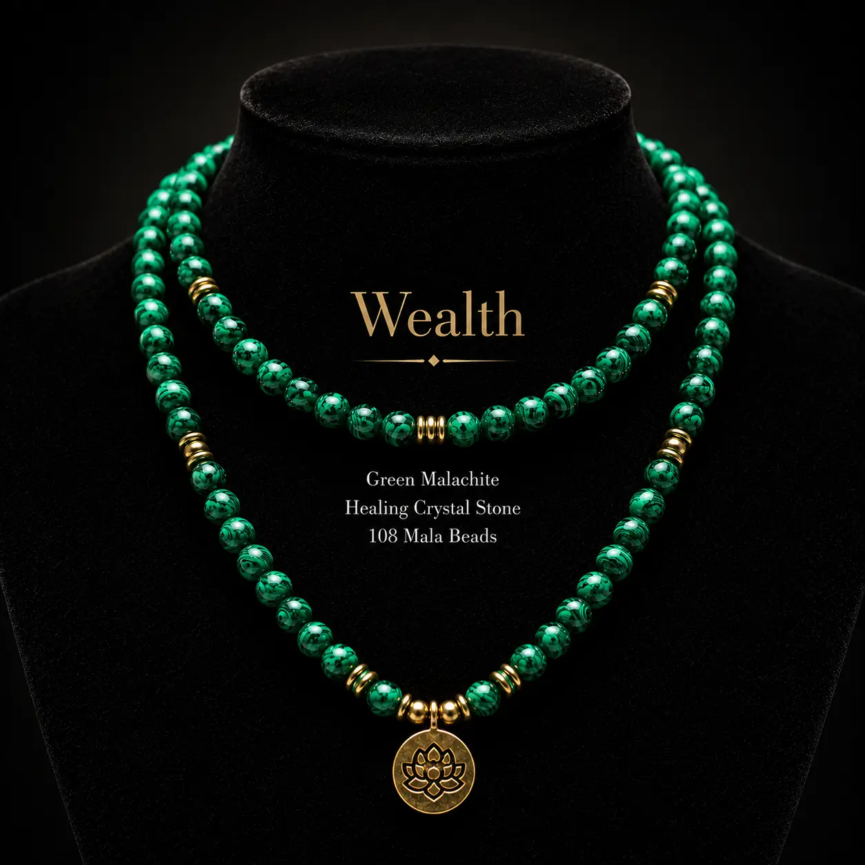 8mm Green Malachite Healing Crystal Stone 108 Mala Beads Money Necklace Long Beaded Wrap Bracelets Genuine Gemstone Mala Prayer Beads Lotus Buddha Charm Yoga Meditation Necklace Jewelry Necklace for Ideal Gift , Elegant  Lotus Pendant,  Ramadan.Long Chain