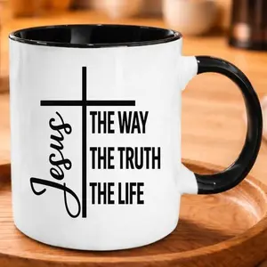Christian Coffee Mug Ceramic Cup Jesus The Way The Truth The Life Cross Design Microwave Dishwasher Safe Religious Birthday Easter