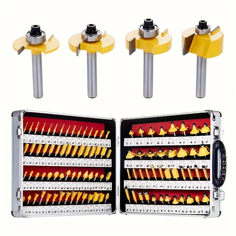1/4-Inch Handle Precision Carbide Woodworking Router Bit Set (15/100pcs), Heavy-Duty Power Tool Accessory Hardware for Fine Milling, Carving, Professional Woodworkers