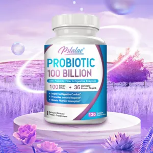 Pslalae Probiotics, Unisex, 100 Billion CFU, with Organic Prebiotic Fiber and Digestive Enzymes, 120 Capsules