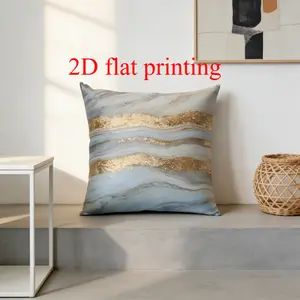 2D Flat Printing, 1pc Light Blue Gilded Ripple Pillowcase | Light Luxury Healing Style Short Plush Pillow Cover, Living Room Sofa Decorative Pillowcase, Single-sided Without Pillow Insert, Machine Washable Short Plush, Zipper Closure, Perfect for