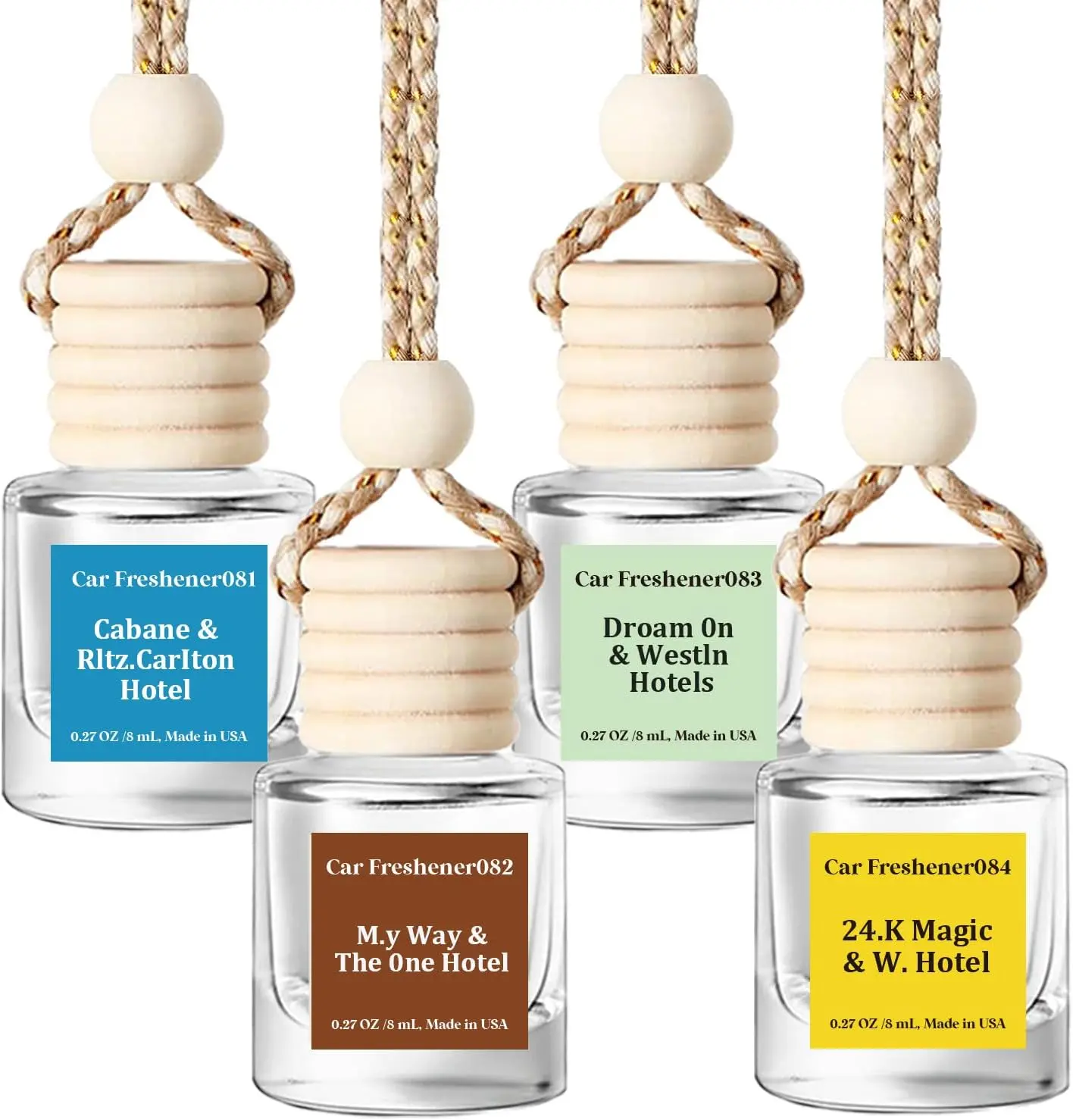 HoogaLife Hanging Car Air Freshener Diffuser 4-Pack, Luxury Hotel Scent Essential Oil for Women