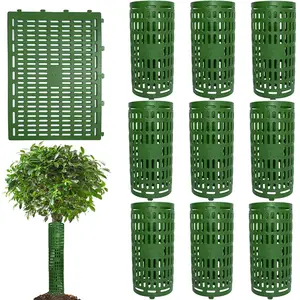 Pack of 10 Tree Protectors, Wild Bite and Mowing 37 x 25 cm, Expandable Tree Protection Tree Protection Tree Trunk Protection Made of Plastic with Ventilation Holes Tree Protection Wild Bite,Green