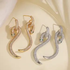 Women's Cute Gold Crystal Snake Dangle Stud Earrings, Cubic Zirconia Hoop Design, Party Jewelry Gift (Earring for Women)