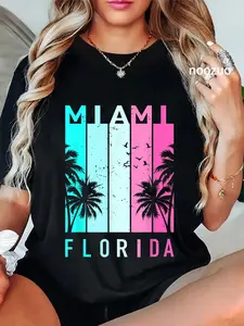 100% Cotton Unisex Retro Miami Florida Beach Souvenir T-Shirt Men Women T-Shirt