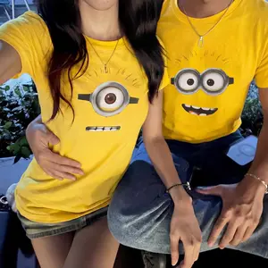 Funny Yellow Cartoon Couple Tee, One-Eye & Two-Eyes Character Graphic Shirt, Casual Cotton Unisex Streetwear #cartoontee #funnyshirt #graphictee #streetwear