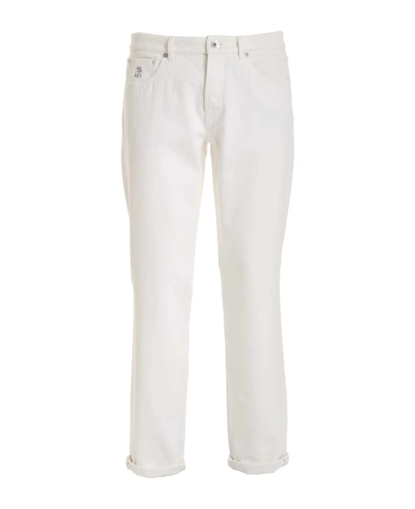 BRUNELLO CUCINELLI MEN'S OFF WHITE TAILORED TROUSERS