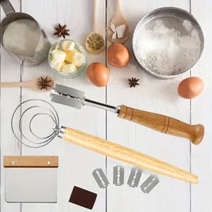 3 Pcs Bread Making Tools and Supplies, Danish Sourdough Whisks, Dutch Whisks for Dough, With Dough Scraper Sourdough Cutter, Lame Doughs Scoring Tool Blades Bakeware Stainless Thick Utensils Portable Sturdy party  supplies gift