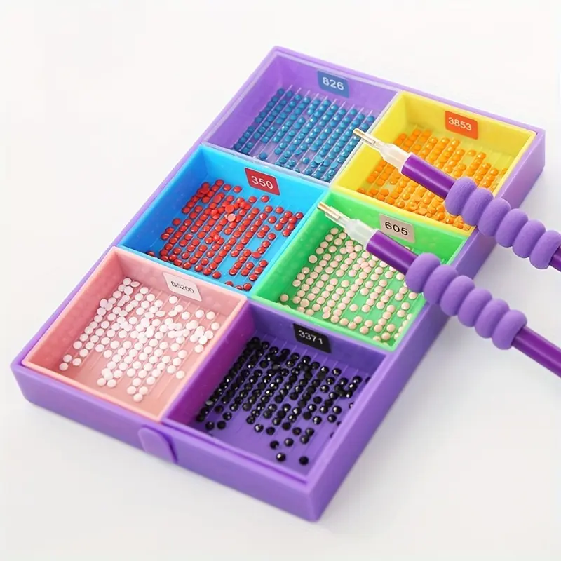 9pcs/set Diamond Painting Multifunctional Tool Set: 1pc Large + 6pcs Small Drill Plate, 1pc Brush, 1pc Small Spoon, Flip Diamond Plate, DIY Funnel Row Drill Point Drill Tray, Diamond Pen Sieve