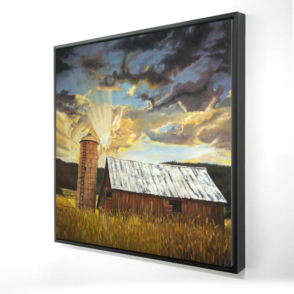 Begin Home Decor 2081-2424-LA179 24 x 24 in. Hay Barn Brown Landscapes Framed Canvas - Home Decor Art