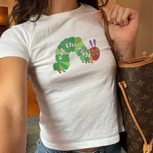 Coquette Eat The Rich Baby Tee,2000s Crop TShirt Y2K,90s Coquette Very Hungry Caterpillar Shirt