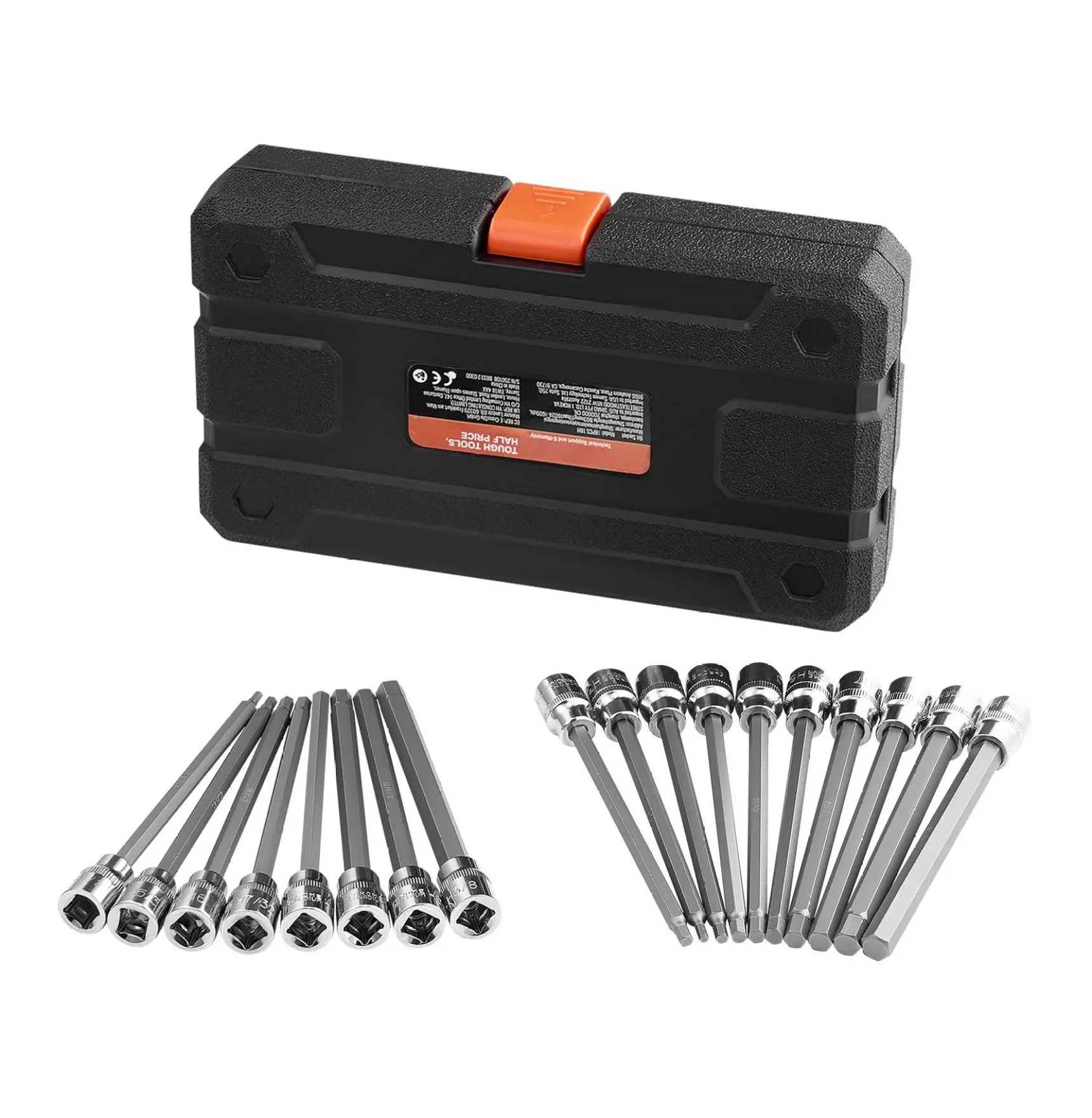 Allen Hex Bit Socket Set, 18-Piece 3/8 Inch Drive - SAE & Metric, 1/8-3/8 inch & 3-12mm - S2 Steel, Cr-V, Extended, with Case for Mechanics Default
