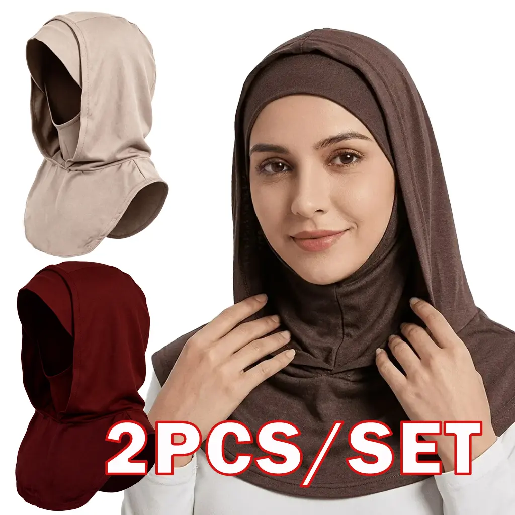 Muslim Women's 2-Piece Solid-Color Headscarves, Soft Skin-Friendly Fabric, All-Season Sports & Outdoor Hats for Ramadan Prayers & Everyday Outings