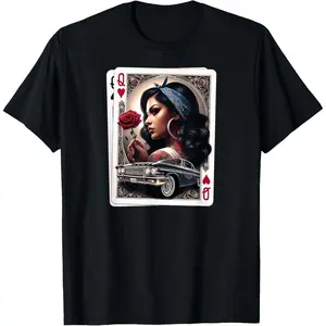 Men's Cotton Short-Sleeve Round Neck Casual Print T-Shirt - Soft Fabric Menswear Top, Loose Simple Streetwear, Retro Lowrider Chicana Chicano Art Design for Sports