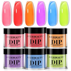 AzureBeauty Vibrant Neon Jelly Dip Powder Nail Kit, Bright Summer Jelly Nail Colors, French Nail Art Manicure DIY, No UV Lamp Required