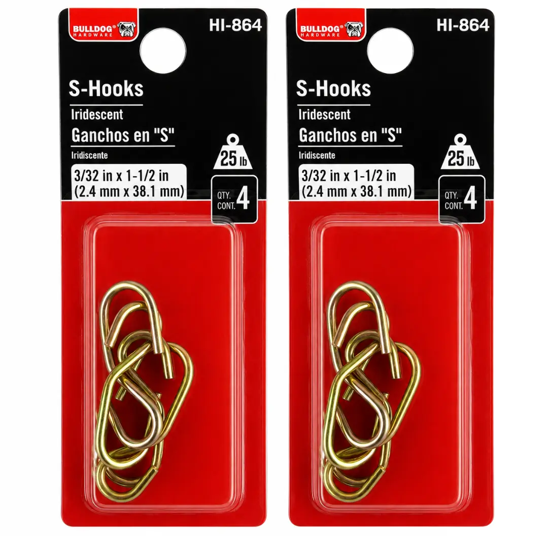 2 Pc. Iridescent S-Hooks, 3/32" x 1-1/2", 25 lb Load Capacity, Metal Hanging Hooks, 4 Pack