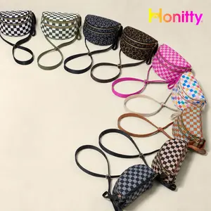 HONITTY Women's Checkered Nylon Bum Bag, Spacious Everyday Bag with Gold-Toned Hardware, Plus-Size Friendly Adjustable Strap, Gifts for Women
