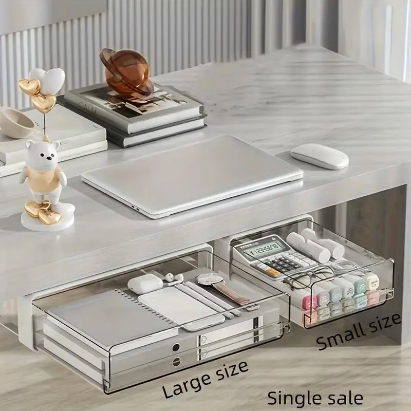 Slidable Adhesive Under Desk Drawer, Hidden Storage Organizer for Office Makeup & School, Office Supplies