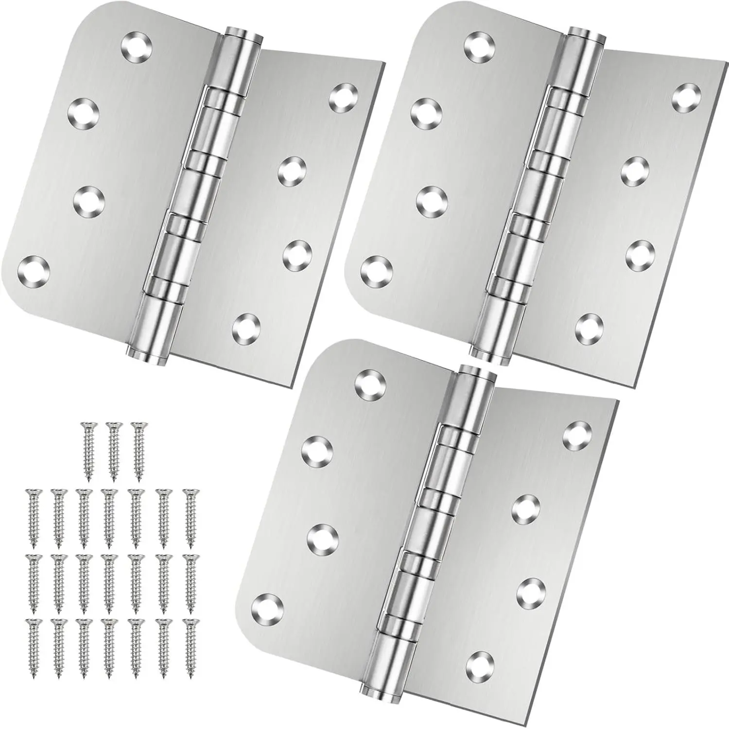 Stainless Steel Door Hinges 4 x 4 Inches Ball Bearing Door Hardware Heavy Duty with Non Removable Pin Square and 5/8'' Radius Corner 3 Pack (Stainless Steel)