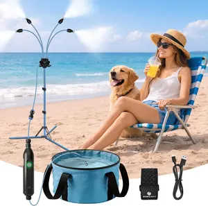Misters for Outside Patio, Portable Standing Misting System with 30L Water Bag and Rechargeable Pump, Up to 6 Hours Runtime, Outdoor Cooling Mister for Backyard, Beach, Camping, Porch, Summer Wins, Garden Water Hose Compatibility
