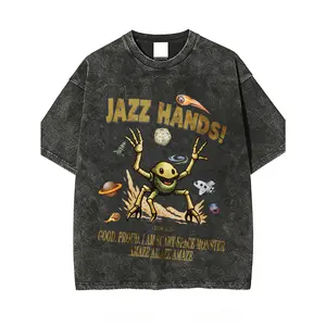 100% cotton retro pattern T-shirt with jazz gesture and space monster design. Summer casual wear in a retro and fashionable style. Sci-fi movie "2026" - "The Haley Marie Project"