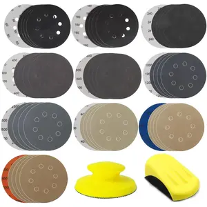 50 count Sandpaper 8 Hole 5 inch Sanding Discs Hook and Loop 60/180/240/400/800/1200/2500/4000/7000/10000 Grits with Hand Sander for Automotive Metal Polishing