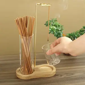 Wooden Glass Gourd Incense Burner, Herbal Scented Diffuser Stick, Metal Crocodile Clip Holder, Home Indoor Inverted Hanging Rack, Home Fragrance Decor, Air Fragrance Diffuser, Suitable for Tea Room, Living Room, Office