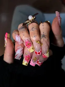 Imagine nails Hawaii Flowers Collection Handmade Press on nails | Reusable | Salon Quality,Long Lasting,Unique Design | Give rings