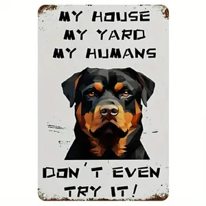 Vintage Rottweiler Metal Sign with Protective Dog Warning Plaque and Quote Weatherproof Aluminum Wall Decor for Home Office and Yard Perfect Gift for Pet Owners and Decor Enthusiasts