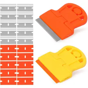 Plastic Razor Blade Scraper Tool with 10 Extra Plastic Razor Blades and 10 Metal Blades for Adhesive Remover, Removing Labels, Stickers, Taping on Glass Windows