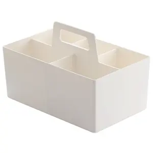 Desktop storage basket with handle, office supplies organizer, compartmented large-capacity stationery and miscellaneous small items storage box