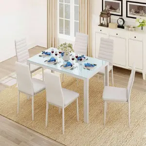 4- Chair And 6- Chair Dining Set Available, Glass Dining Table, High Back PU Leather Chairs For Living Room, Dining Room White Door Wardrobe