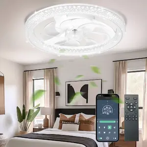 FLOWGO Diamantes Smart Ceiling Fan with Light, 6-Speed Reversible DC Motor, APP/Remote Control, Timer & Stepless Dimming, 3 Color Temperatures (3000K-6500K), 20"-White Crystal for Bedroom, Living Room, Study
