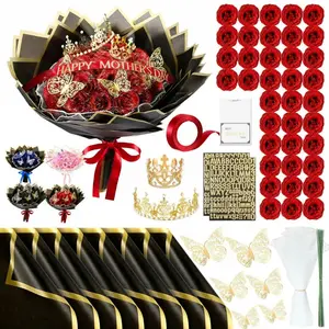 24/36 Pcs Mother's Day Gift Glitter Roses Bouquet Set DIY Fake Flowers Bouquet with 3D Butterflies Crowns Alphabet Stickers & Ribbons for Girlfriend Wife Mom Women Gift Perfect for Valentine's Day Birthday Engagement Wedding Anniversaries Graduation