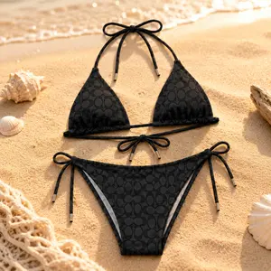 Black C-Pattern Matching Couple Swimwear Set 2026, Bikini & Men’s Swim Trunks, Viral Beach Vacation Outfits for Him Her