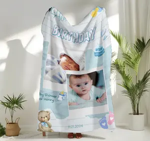 Custom Baby Birth Photo Blanket - Soft Flannel Personalized Keepsake, Baby Milestone Blanket, Newborn Gift,Home Decor, Cozy Gifts
