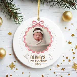 Personalized Baby’s First Christmas Ornament 2025 | Custom Baby's Name Photo Ornament | Newborn Keepsake Xmas Gift Ornament