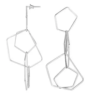 Stately Steel Pentagon Dangle Earrings