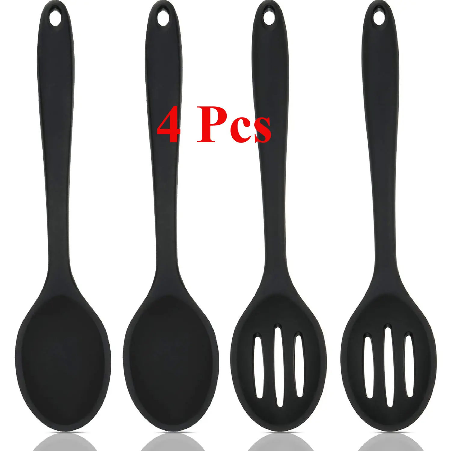 4-Pcs Silicone & Nylon Cooking Utensils Set, 10.6-Inch Large Nonstick Serving Spoons, Heat-Resistant Mixing Slotted Spoons for Kitchen Cooking, Dishwasher Safe