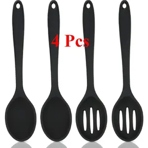 4 Pcs Silicone Cooking Utensils Set 10.6 Inch Large Silicone Serving Nonstick Spoons Heat Resistant Mixing Slotted Spoons for Kitchen Cooking Bake Stir, Dishwasher Safe