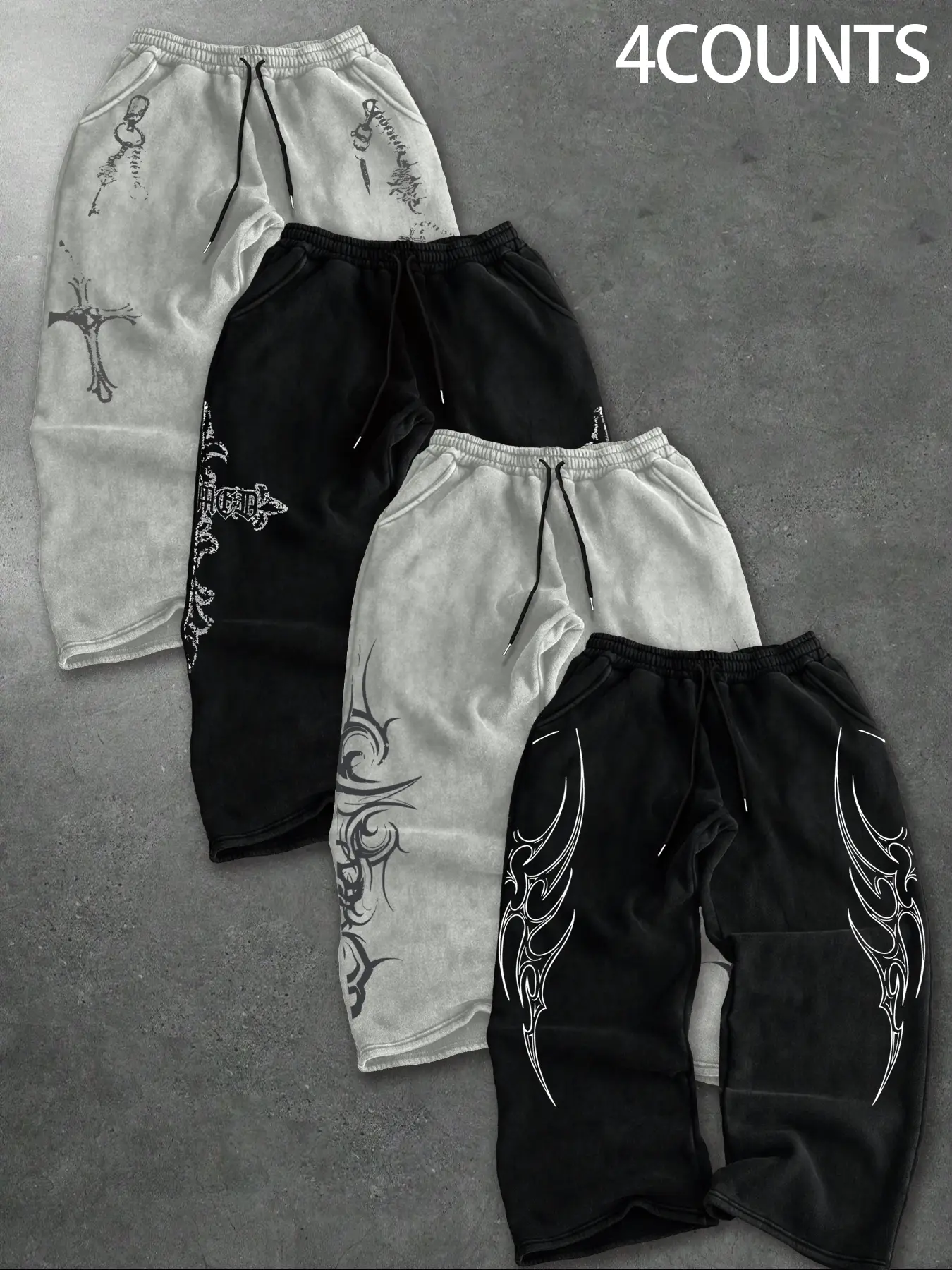 Spring & Fall Casual Comfy Sporty Sports Pants Set, Loose Drawstring Straight Leg, Comfortable Fashion for Men & Women, Daily Wear, 4 Pack, Drawstring Sweatpants Set, Athleisure Style Pants, Casual Athletic Pants, Athletic Bottoms