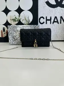 Pre-owned Dior My Daily Cannage Chain Pouch Black Lambskin Gold Hardware