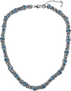 Pure Titanium Double Link Necklace,Curb Chain Necklace,Sapphire Setting Necklace,Solid Titanium Hip Hop Necklace