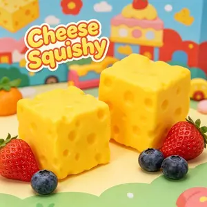 Square Cheese Cube Squishy Fidget Toy, Filled Interior Soft Moldable Squeeze Stress Relief Ball, Realistic Sensory Hobby Toy, Fun Decompression Vent Gift for Kids Adults Leisure Play