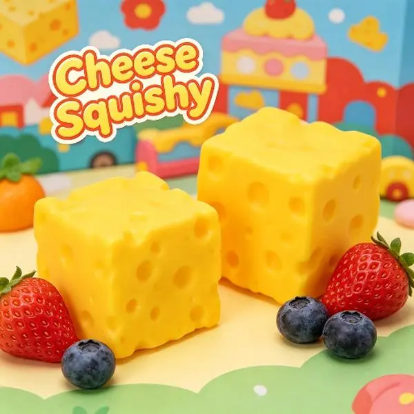 Square Cheese Cube Squishy Fidget Toy - Filled Soft Moldable Interior Stress Reliever, Realistic Sensory Hobby Toy, Fun Decompression Gift for Kids & Adults Leisure Play, Decompression Vent