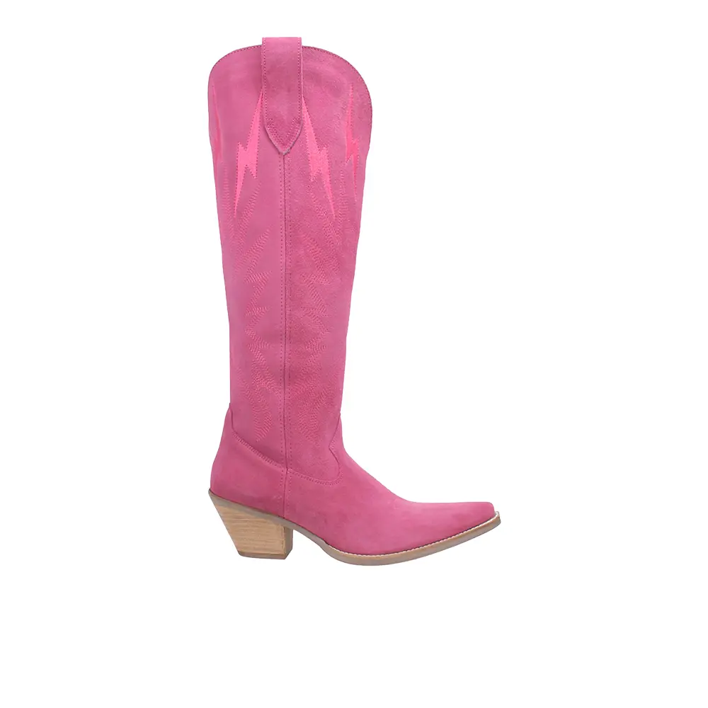 Dingo Womens Thunder Road Embroidered Snip Toe  Casual Boots Knee High Mid Heel 2-3" - Pink