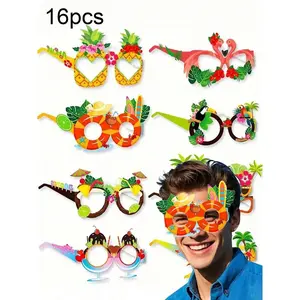 16pcs Hawaii Party Decorative Glasses, Beach Fun Pineapple Flamingo Paper Photo Glasses, Tropical Hawaii, Hawaii Party Decoration