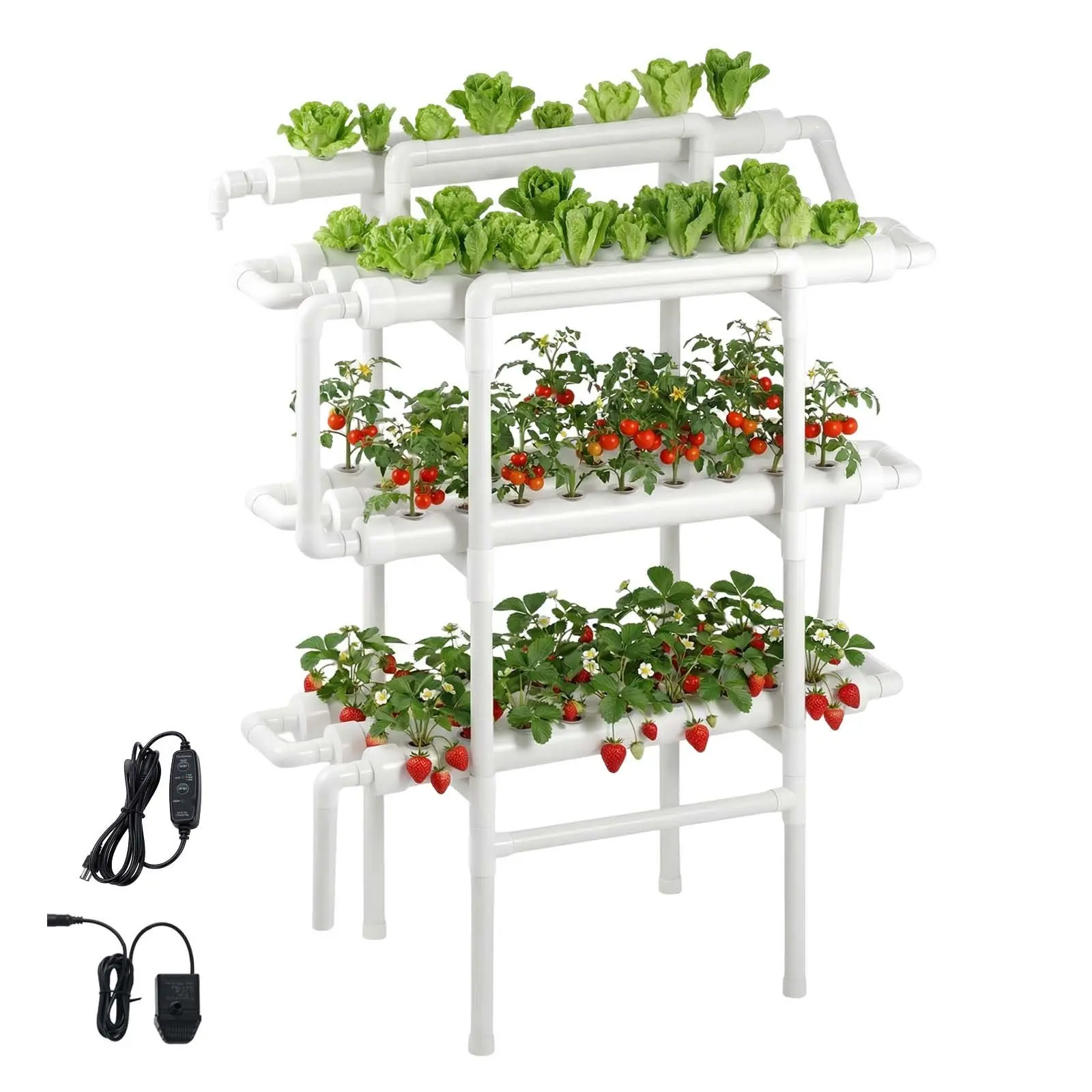 Hydroponic Growing System Kit With 3-Tier 90-Site UPVC Pipe Network, Timed Irrigation, Sunlight Blocking Pipes, Indoor Home Garden For Vegetables, Fruits, And Herbs, Easy Assembly, Water Efficient And Space Saving